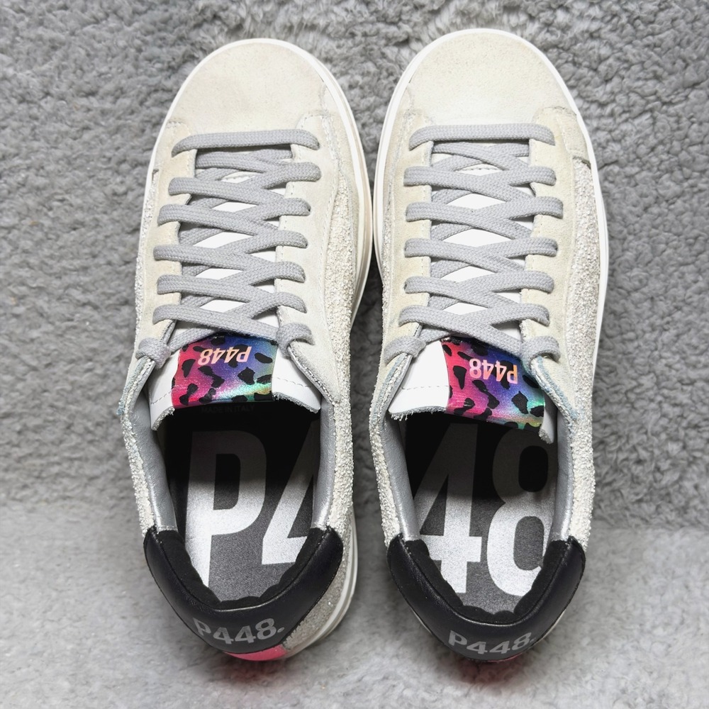 P448 John Glitter Womens Size 6 Low Top Sneakers Shoes Glitter Pearl Leather - Picture 5 of 10